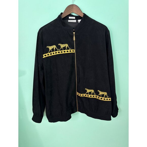 Drapers & Damons XL Black Stretch Jacket With Yellow Cheetah Embroidery & Gold Z - Picture 1 of 9